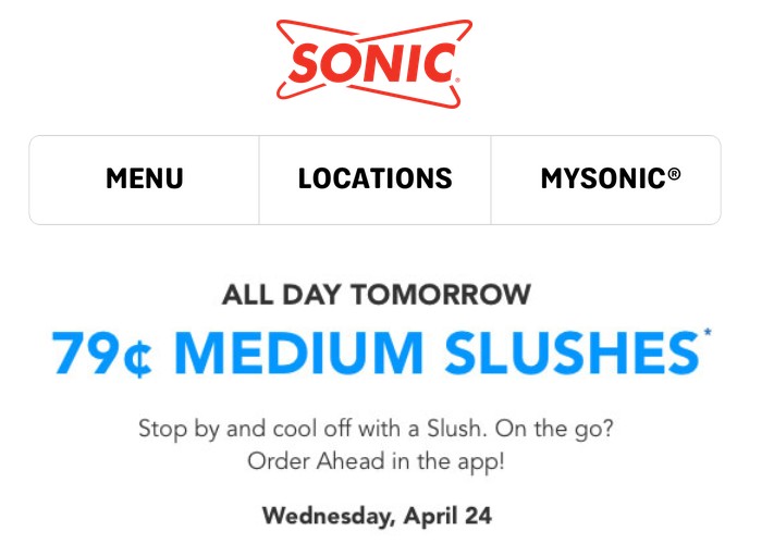 Sonic DriveIn Printable Coupon