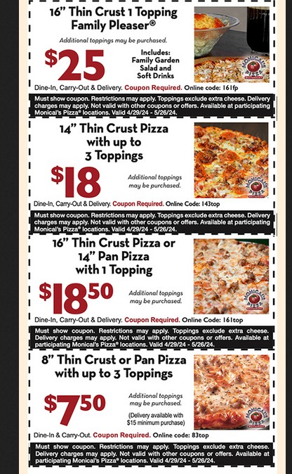 Monical's Pizza Printable Coupon